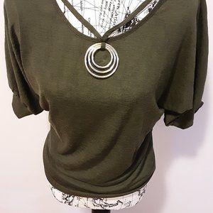 jon & anna M green shirt with cute silver detail